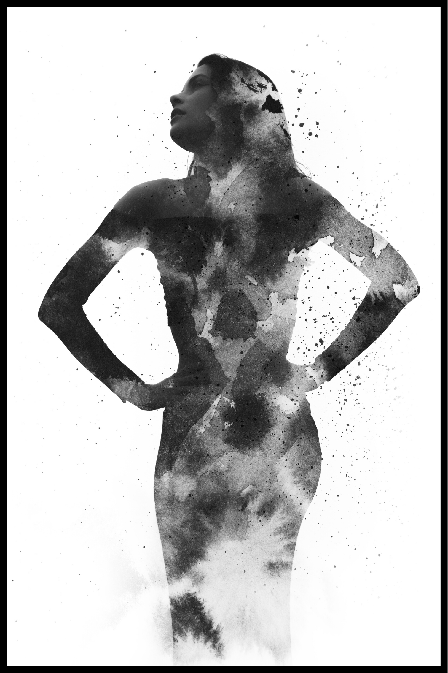 abstrakt sort/hvid kvinde plakat