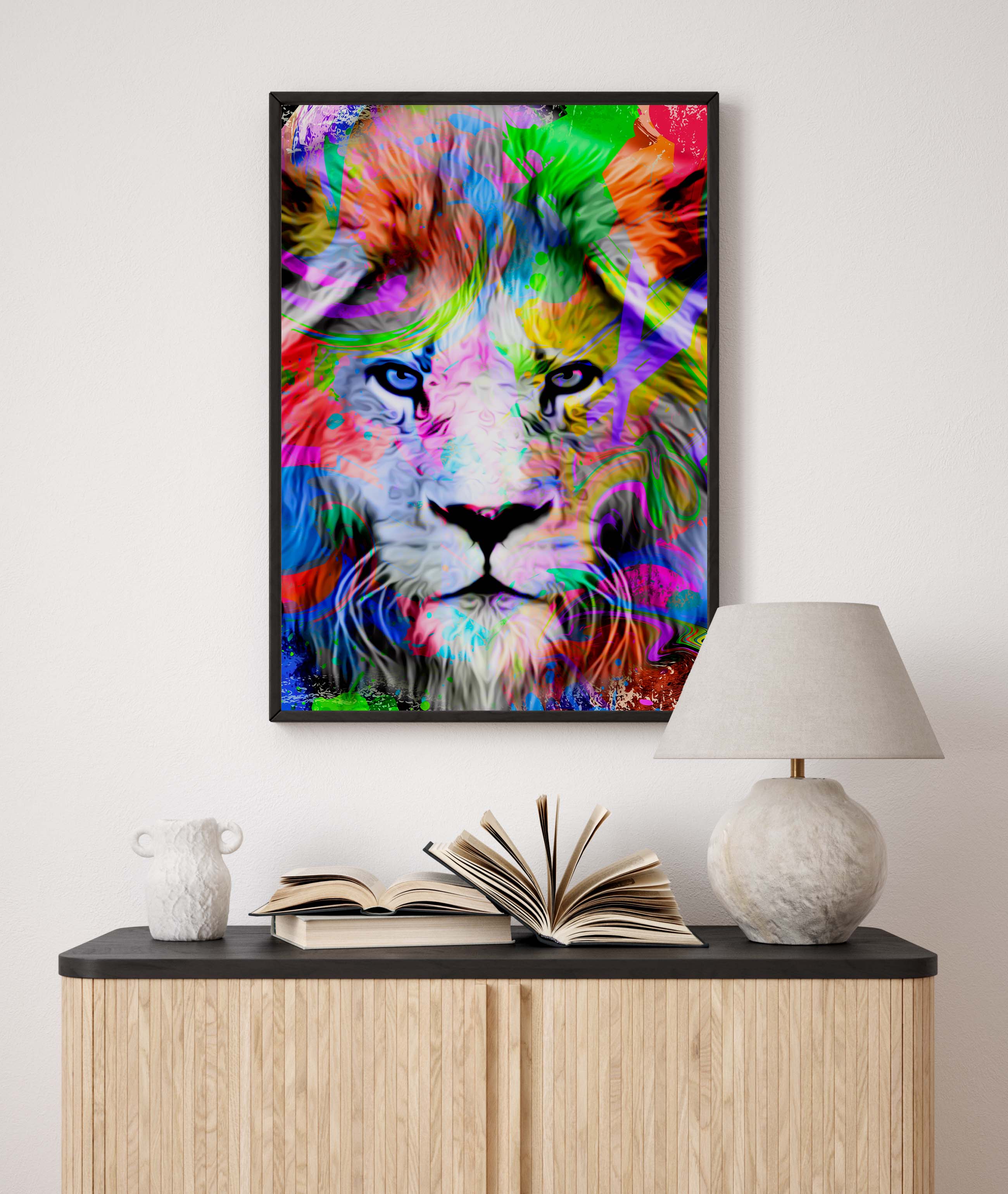 Mangefarvet løve premium plakat